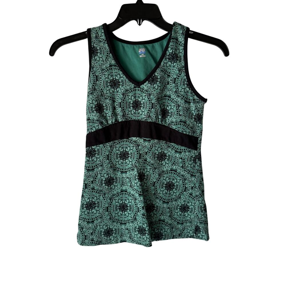 SB Active S Built-In Bra Tank Top Green Mandala Print‎ Sleeveless Yoga Gym
